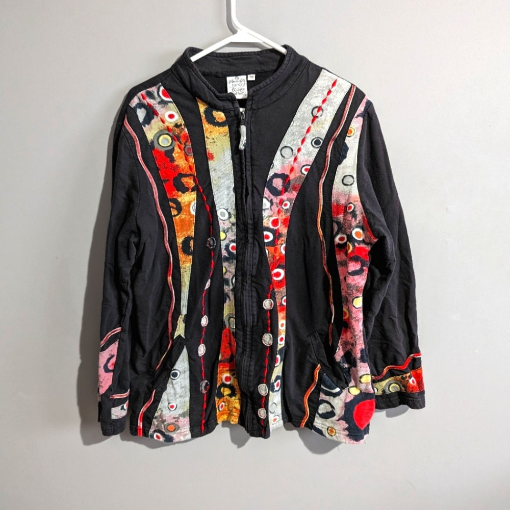 Y2K Parsley and Sage Psychedelic zip up sweater